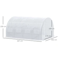 Outsunny Estufa Tipo Túnel de Jardim 4x3x2m com Porta Enrolável 8 Janelas Cobertura de PE 140g/m² e Metal Galvanizado para Cultivos de Plantas Verduras Branco(m-3)