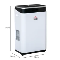 HOMCOM Desumidificador Elétrico 6,5L 20L/Dia com 3 Modos 2 Velocidades Tela LED Luzes Indicadoras Temporizador e Rodas Silencioso para Casa 34x24x57cm Branco(m-3)