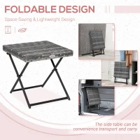 Outsunny Square PE Wicker Rattan Folding Table,Weather Resistant Wicker Weave Side Table with Steel Frame, Grey(m-4)