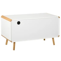 HOMCOM Meuble TV Bas sur Pieds Style scandinave 2 tiroirs et Placard MDF Blanc Bois Massif Bambou(m-6)