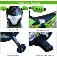 HOMCOM Mota Elétrica Infantil Motocicleta Elétrica para Crianças acima de 3 Anos com Luzes Música e Rodas de Apoio 109x52,5x70,5cm Verde(m-7)