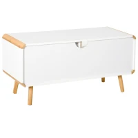 HOMCOM Meuble TV Bas sur Pieds Style scandinave 2 niches 2 tiroirs MDF Blanc Bois Massif Bambou(m-10)