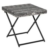 Outsunny Square PE Wicker Rattan Folding Table,Weather Resistant Wicker Weave Side Table with Steel Frame, Grey(m-1)