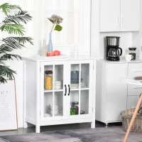 HOMCOM Aparador con 2 Puertas de Vidrio Templado Balda Ajustable y Dispositivo Antivuelco Armario Multiuso para Cocina Salón Baño 80x40x85,3 cm Blanco(m-2)