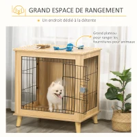 PawHut Cage pour chien cage pour animaux sur pied cage chien interieur meuble chien porte verrouillable structure en acier panneaux de particules aspect bois dim. 73L x 55l x 78H cm chêne(m-5)