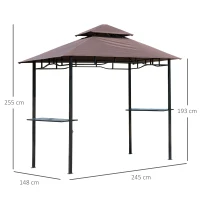 Outsunny Pabellón de Jardín 245x148 cm Cenador con Doble Techo Protección Solar 2 Estantes Laterales con Abrebotellas para Barbacoa Fiesta Eventos Exterior Color Café(m-3)