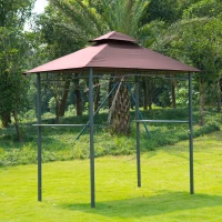 Outsunny Pabellón de Jardín 245x148 cm Cenador con Doble Techo Protección Solar 2 Estantes Laterales con Abrebotellas para Barbacoa Fiesta Eventos Exterior Color Café(m-7)
