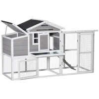 PawHut Large Chicken Coop with Run Hen House Wooden Poultry Cage w/ Nesting Box Removable Tray Outdoor 193 x 78 x 115cm(m-1)