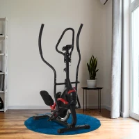 HOMCOM Bicicleta Elíptica de Fitness con Pantalla LCD y Resistencia Bidireccional Ajustable de 8 Niveles Ritmo Cardíaco Portavasos Volante de Inercia de 7 kg y 2 Ruedas 103x71x157 cm Negro(m-2)