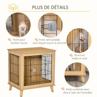PawHut Cage pour chien cage pour animaux sur pied cage chien interieur meuble chien porte verrouillable structure en acier panneaux de particules aspect bois dim. 73L x 55l x 78H cm chêne(m-6)