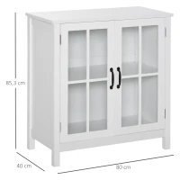 HOMCOM Aparador con 2 Puertas de Vidrio Templado Balda Ajustable y Dispositivo Antivuelco Armario Multiuso para Cocina Salón Baño 80x40x85,3 cm Blanco(m-3)
