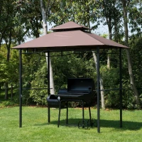 Outsunny Pabellón de Jardín 245x148 cm Cenador con Doble Techo Protección Solar 2 Estantes Laterales con Abrebotellas para Barbacoa Fiesta Eventos Exterior Color Café(m-2)