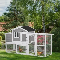 PawHut Large Chicken Coop with Run Hen House Wooden Poultry Cage w/ Nesting Box Removable Tray Outdoor 193 x 78 x 115cm(m-2)