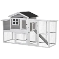 PawHut Large Chicken Coop with Run Hen House Wooden Poultry Cage w/ Nesting Box Removable Tray Outdoor 193 x 78 x 115cm(m-11)