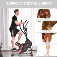 HOMCOM Bicicleta Elíptica de Fitness con Pantalla LCD y Resistencia Bidireccional Ajustable de 8 Niveles Ritmo Cardíaco Portavasos Volante de Inercia de 7 kg y 2 Ruedas 103x71x157 cm Negro(m-7)