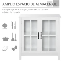 HOMCOM Aparador con 2 Puertas de Vidrio Templado Balda Ajustable y Dispositivo Antivuelco Armario Multiuso para Cocina Salón Baño 80x40x85,3 cm Blanco(m-4)