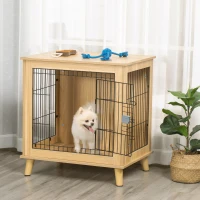 PawHut Cage pour chien cage pour animaux sur pied cage chien interieur meuble chien porte verrouillable structure en acier panneaux de particules aspect bois dim. 73L x 55l x 78H cm chêne(m-2)