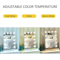 HOMCOM Hollywood Makeup Mirror with 12 Dimmable Bulbs, Multiple Color Modes, Table Top Vanity Mirror for Dressing Table, Smart Touch Control, Plug in(m-7)