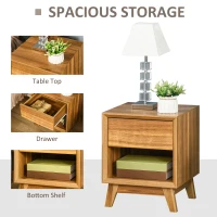 HOMCOM Modern Bedside Table Nightstand, Living Room End Table, Side Table with Drawer and Shelf, Walnut Brown(m-5)