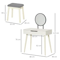 HOMCOM Dressing Table with Mirror and Stool, Vanity Makeup Desk Set with 2 Drawers, Cushioned Stool and Make-up Organizer for Bedroom and Dressing Room, White(m-3)