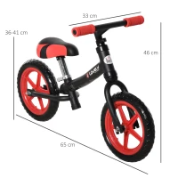 HOMCOM Bicicleta sin Pedales para Niños de +2 Años con Sillín Ajustable en Altura Neumáticos de EVA Carga Máx. 25 kg Metal 65x33x46 cm Negro(m-3)