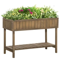 Outsunny Wooden Herb Planter Raised Bed Container Garden Plant Stand Bed 8 Boxes 110L x 46W x 76Hcm Brown(m-1)