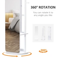 HOMCOM Full Length Mirror with Jewelry Cabinet, Hanging Cloth Bar, Coat Rack, 360° Rotate Floor Mirror for Bedroom, Living Room, White(m-6)