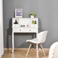 HOMCOM Dressing Table Vanity Make-Up 4 Drawers Dividers Console Desk Bedroom Furniture Nightstand Cosmetic Storage White(m-4)