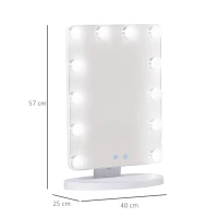 HOMCOM Hollywood Makeup Mirror with 12 Dimmable Bulbs, Multiple Color Modes, Table Top Vanity Mirror for Dressing Table, Smart Touch Control, Plug in(m-3)
