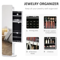 HOMCOM Full Length Mirror with Jewelry Cabinet, Hanging Cloth Bar, Coat Rack, 360° Rotate Floor Mirror for Bedroom, Living Room, White(m-5)