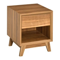 HOMCOM Modern Bedside Table Nightstand, Living Room End Table, Side Table with Drawer and Shelf, Walnut Brown(m-11)