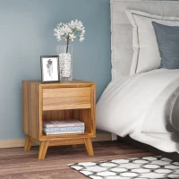 HOMCOM Modern Bedside Table Nightstand, Living Room End Table, Side Table with Drawer and Shelf, Walnut Brown(m-10)
