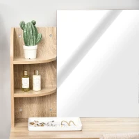 HOMCOM Modern Dressing Table Writing Desk W/ Mirror, Big Drawers, 2-Tier Open Shelf For Home Bedroom Natural(m-8)