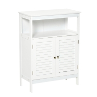 kleankin Armário Casa de Banho com 2 Portas Persianas e Compartimento Aberto Desenho Moderno 60x30x81,6 cm Branco