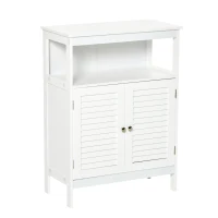 kleankin Armário Casa de Banho com 2 Portas Persianas e Compartimento Aberto Desenho Moderno 60x30x81,6 cm Branco(m-1)