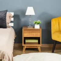 HOMCOM Modern Bedside Table Nightstand, Living Room End Table, Side Table with Drawer and Shelf, Walnut Brown(m-7)