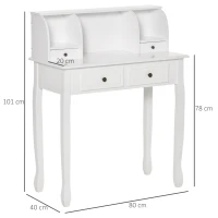 HOMCOM Dressing Table Vanity Make-Up 4 Drawers Dividers Console Desk Bedroom Furniture Nightstand Cosmetic Storage White(m-3)