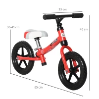 HOMCOM Bicicleta sin Pedales para Niños de +2 Años con Sillín Ajustable en Altura Neumáticos de EVA Carga Máx. 25 kg Metal 65x33x46 cm Rojo(m-3)