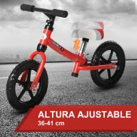 HOMCOM Bicicleta sin Pedales para Niños de +2 Años con Sillín Ajustable en Altura Neumáticos de EVA Carga Máx. 25 kg Metal 65x33x46 cm Rojo(m-5)