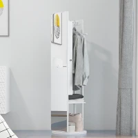 HOMCOM Full Length Mirror with Jewelry Cabinet, Hanging Cloth Bar, Coat Rack, 360° Rotate Floor Mirror for Bedroom, Living Room, White(m-2)
