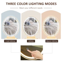 HOMCOM Dressing Table Set with LED Light, Round Mirror, Vanity Makeup Table with 2 Drawers and Cushioned Stool for Bedroom, White(m-5)