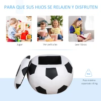 HOMCOM Baúl Puff Taburete para Almacenaje Mini Sofá para Niños Diseño Balón de Fútbol 51,5x51,5x36 cm Blanco y Negro(m-5)