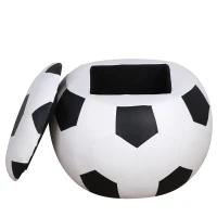 HOMCOM Baúl Puff Taburete para Almacenaje Mini Sofá para Niños Diseño Balón de Fútbol 51,5x51,5x36 cm Blanco y Negro(m-8)