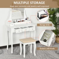 HOMCOM Dressing Table Set with Cushioned Stool, Makeup Vanity Dresser Desk with 5 Drawers for Bedroom, White(m-4)