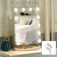 HOMCOM Hollywood Makeup Mirror with 12 Dimmable Bulbs, Multiple Color Modes, Table Top Vanity Mirror for Dressing Table, Smart Touch Control, Plug in(m-6)