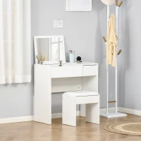 HOMCOM Makeup Desk with Drawer, Vanity Table Set with Flip-up Mirror and Cushioned Stool, White(m-12)