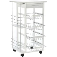 HOMCOM Carrinho de cozinha de 5 níveis com gaveta Cestas Rodas 47x37x83 Branco(m-1)
