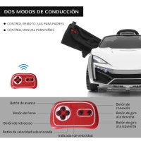 HOMCOM Coche Eléctrico Infantil para Niños a partir de 3 Años con Mando a Distancia 118x70x50cm Blanco(m-6)