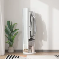 HOMCOM Full Length Mirror with Jewelry Cabinet, Hanging Cloth Bar, Coat Rack, 360° Rotate Floor Mirror for Bedroom, Living Room, White(m-10)