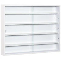 HOMCOM Vitrine de Parede de Madeira com Prateleiras Ajustáveis e 2 Portas Corredeiras de Vidro para Coleções Perfumes Bonecos de Decoração 80x9,5x60cm Branco(m-1)